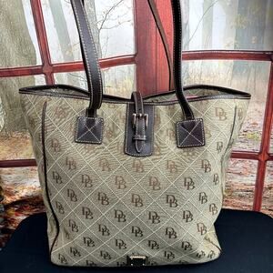 Dooney & Bourke Signature Canvas Tote with Leather Accents - Brown/Beige